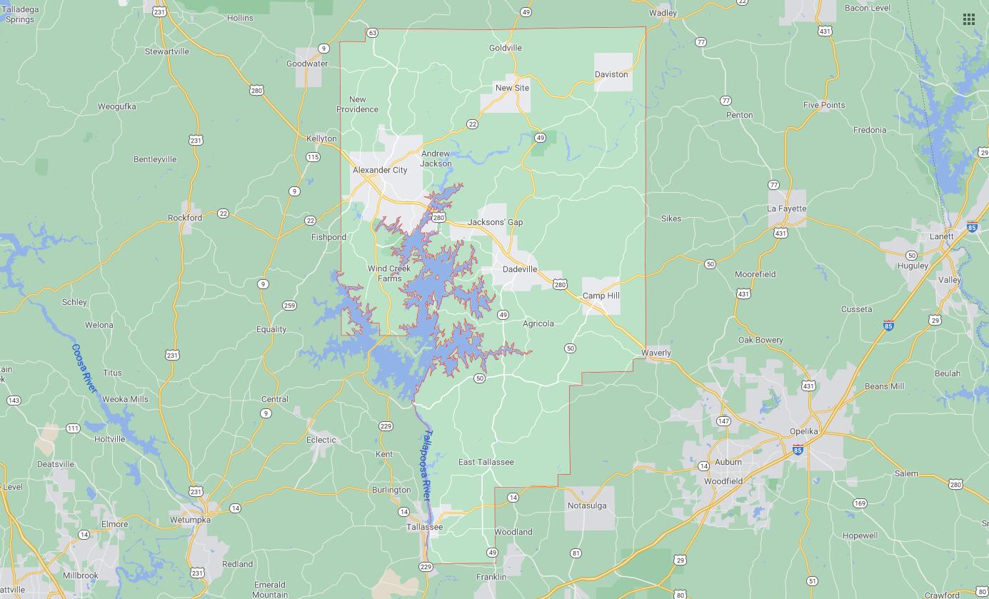 All Cities in Tallapoosa County, Alabama