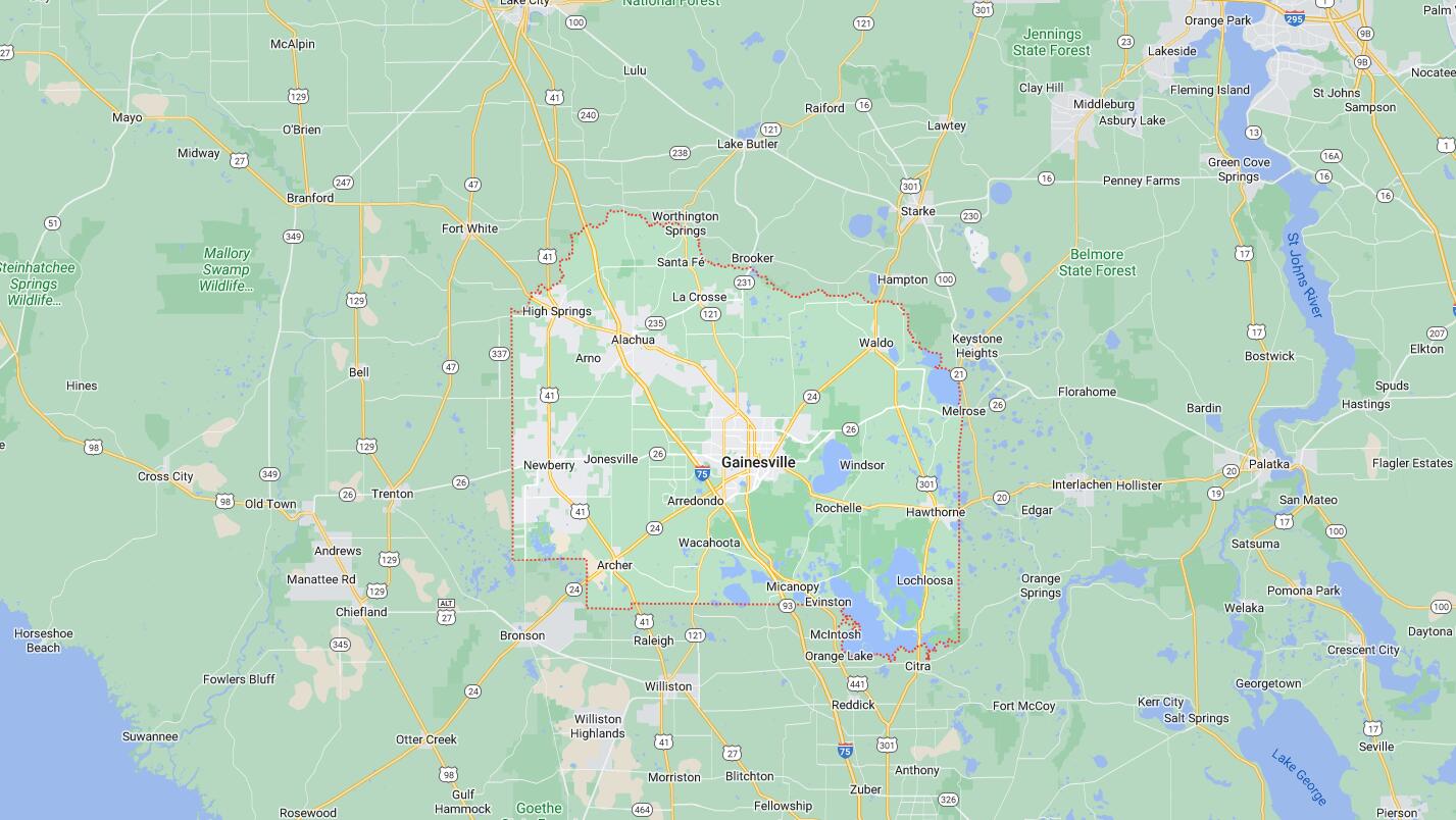 Map Of Cities In Alachua County FL 