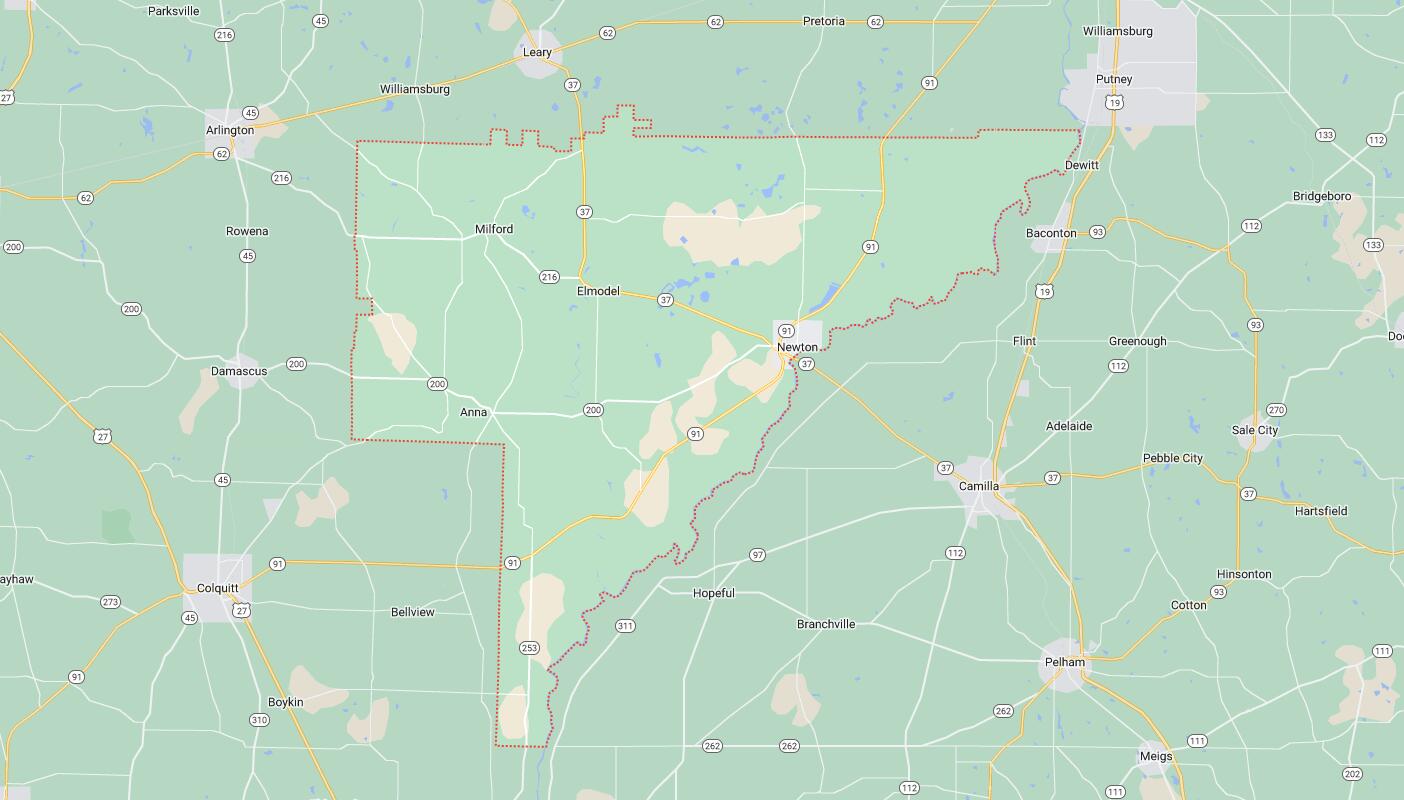 Map of Cities in Baker County, GA
