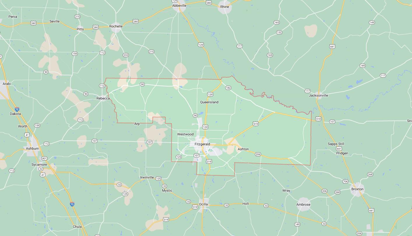 Map of Cities in Ben Hill County, GA