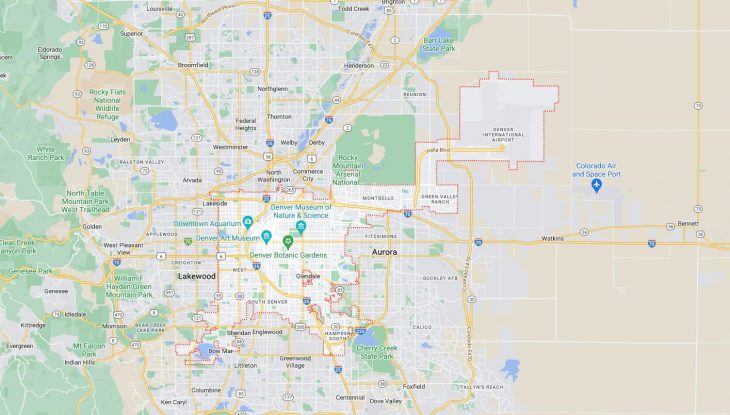 Map of Cities in City and County of Denver, CO
