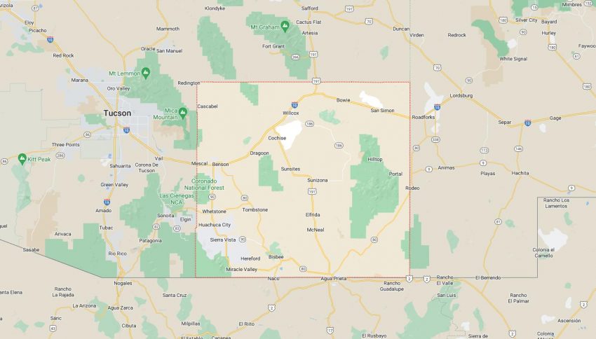 Map Of Cities In Cochise County AZ 850x484 