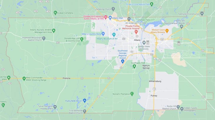 Map of Cities in Dougherty County, GA