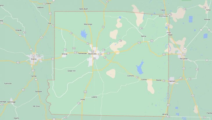 Map of Cities in Drew County, AR