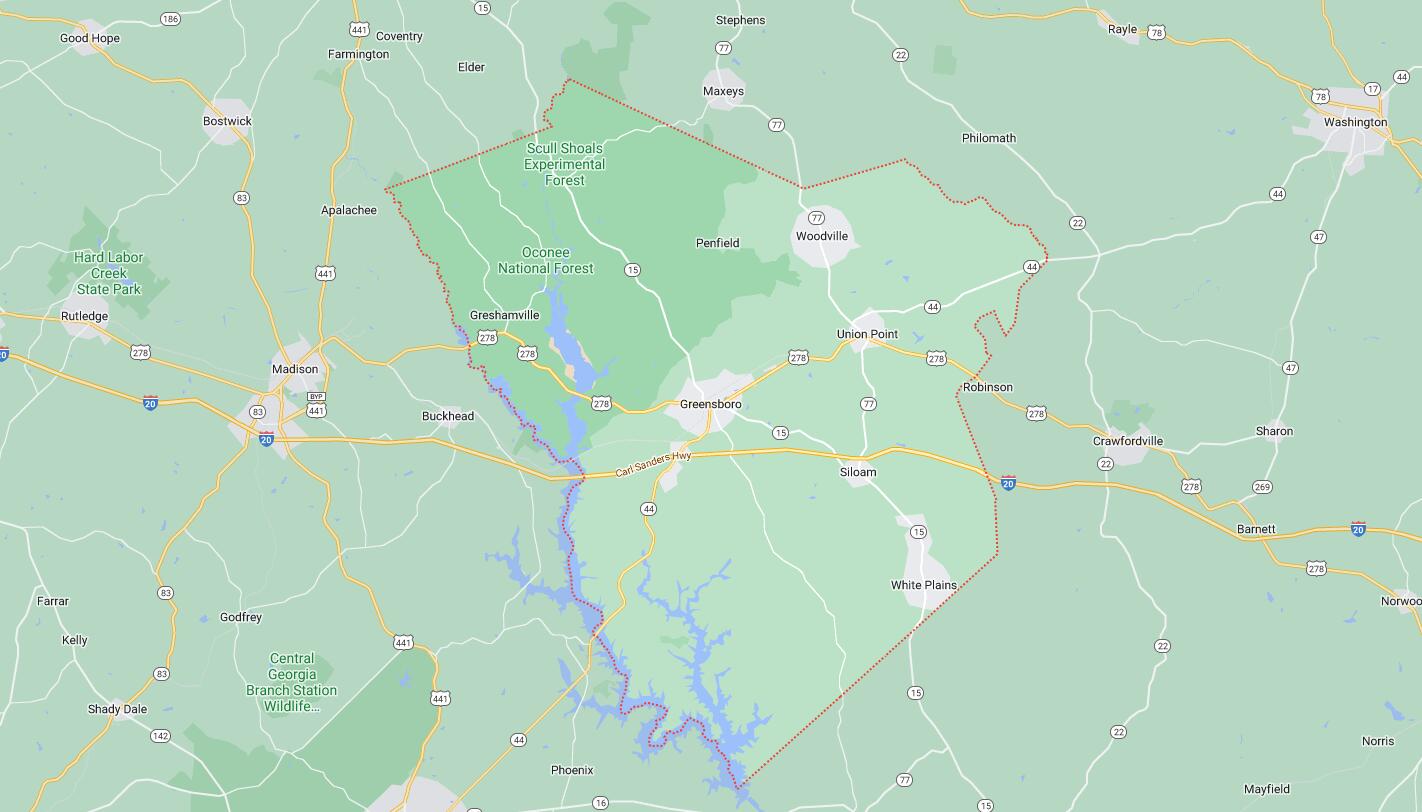 Map of Cities in Greene County, GA