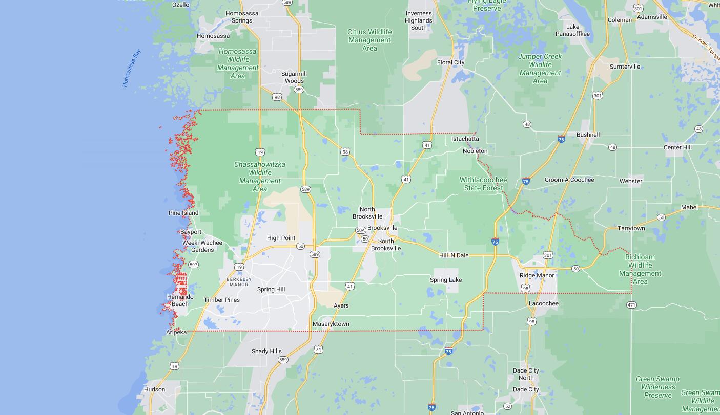 Map of Cities in Hernando County, FL