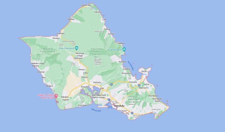 Map of Cities in Honolulu County, HI