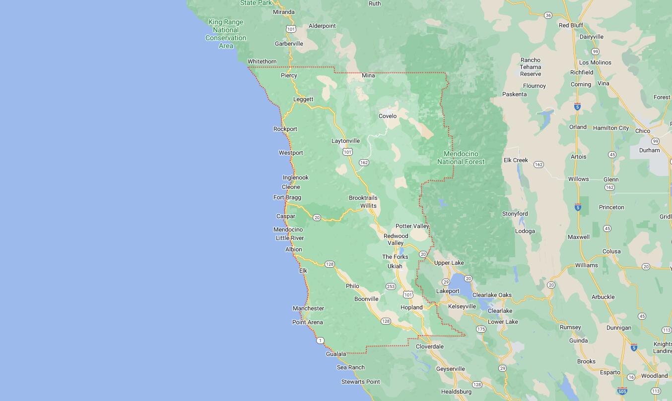 Map of Cities in Mendocino County, CA