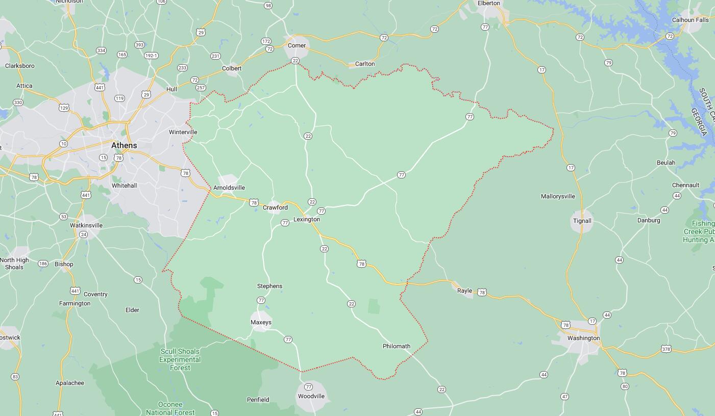 Map of Cities in Oglethorpe County, GA