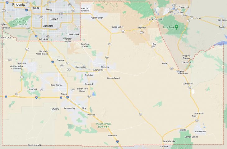 Map of Cities in Pinal County, AZ