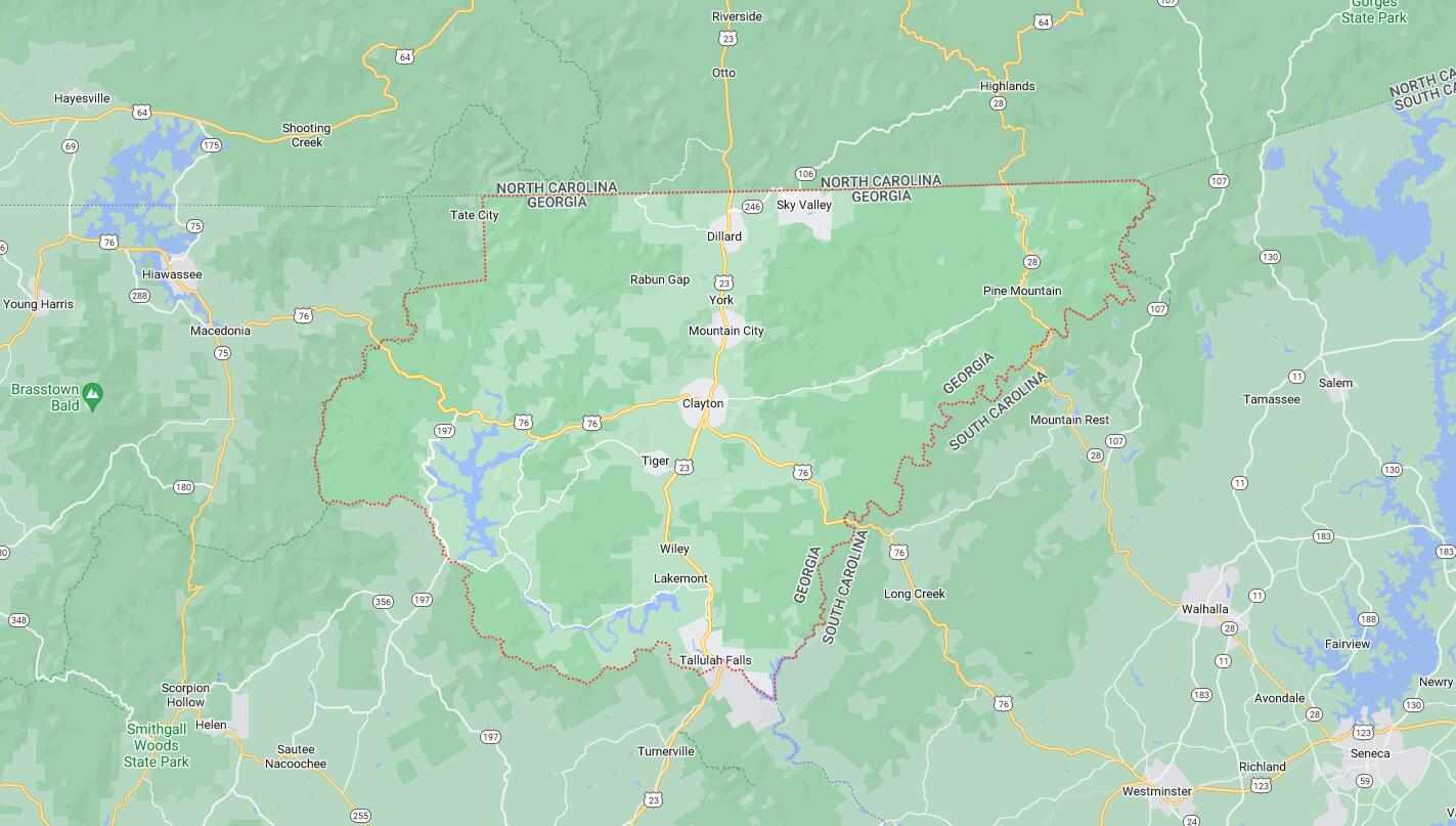Map of Cities in Rabun County, GA