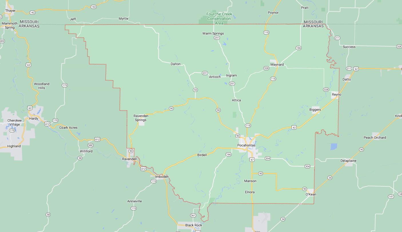 Map of Cities in Randolph County, AR
