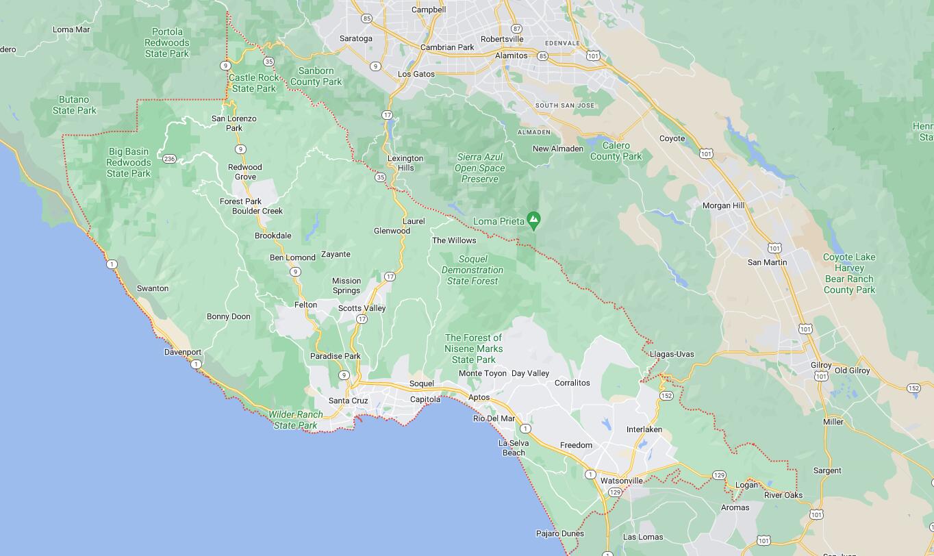 Map of Cities in Santa Cruz County, CA