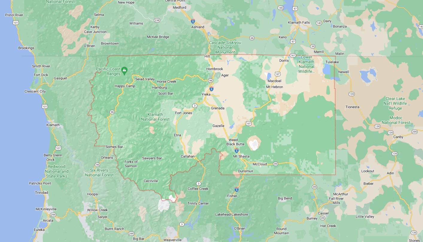 Map of Cities in Siskiyou County, CA