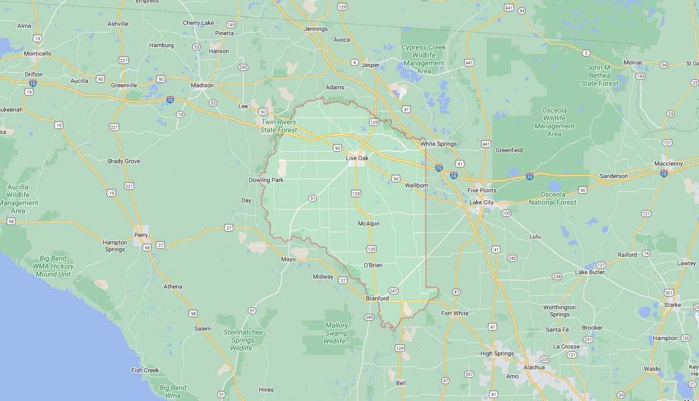 Map of Cities in Suwannee County, FL