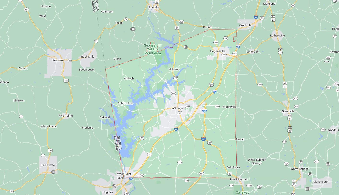 Map of Cities in Troup County, GA