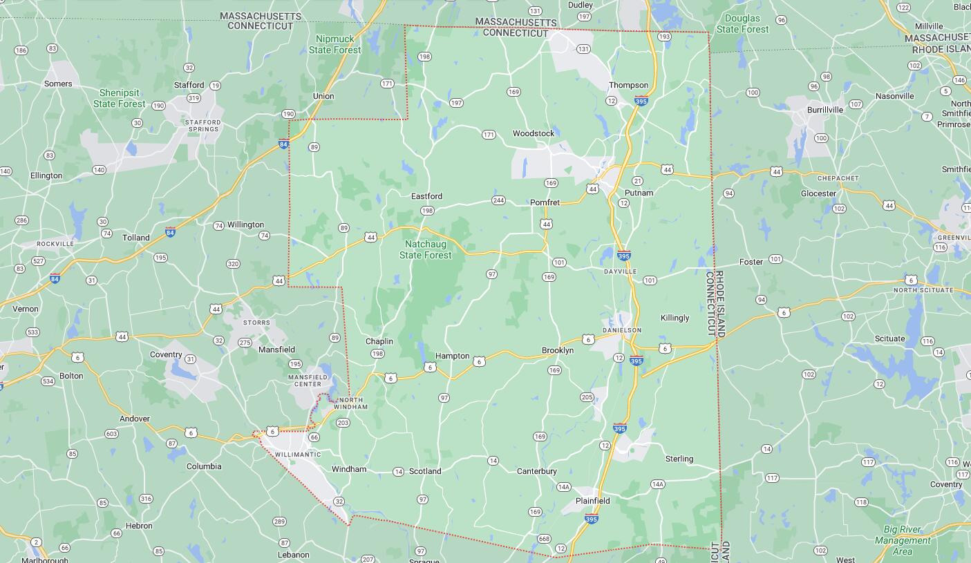 Map of Cities in Windham County, CT